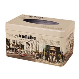 Tinplate Tissue Box Holder Vintage Facial Tissue Napkin Box Cover for Home Office Bar - English Cityscape