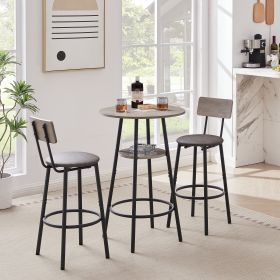 Round bar stool set with shelf, upholstered stool with backrest Grey, 23.62'' W x 23.62'' D x 35.43'' H.