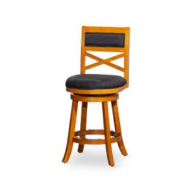 30" Bar Height X-Back Swivel Stool, Natural Finish, Charcoal Fabric Seat