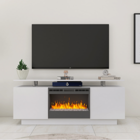 Living Room Furniture Modern White Electric Fireplace TV Stand with Insert Fireplace;  can work with or without heat