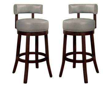 Sherly Set of 2 Bar stool 30" Swivel Stool Dark Oak Solid wood Dark Gray Leatherette Chairs Dining Room