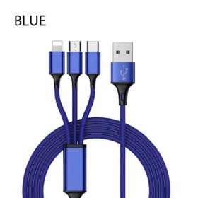 3 In 1 USB Cable For 'IPhone XS Max XR X 8 7 Charging Charger Micro USB Cable For Android USB TypeC Mobile Phone Cables (Color: Blue)