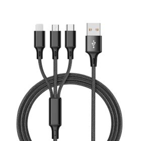 3 In 1 USB Cable For 'IPhone XS Max XR X 8 7 Charging Charger Micro USB Cable For Android USB TypeC Mobile Phone Cables (Color: BLACK)