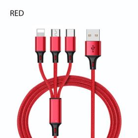 3 In 1 USB Cable For 'IPhone XS Max XR X 8 7 Charging Charger Micro USB Cable For Android USB TypeC Mobile Phone Cables (Color: Red)