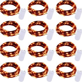 16 Pack Led Fairy Lights Battery Operated String Lights Waterproof Silver Wire 7 Feet 20 Led Firefly Starry Moon Lights For DIY Wedding Party Bedroom (Color: Orange)