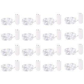 16 Pack Led Fairy Lights Battery Operated String Lights Waterproof Silver Wire 7 Feet 20 Led Firefly Starry Moon Lights For DIY Wedding Party Bedroom (Color: White)