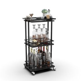 3 Tier Bar Cart for Home, Mobile Bar Serving Cart, Wine Cart on Wheels, Industrial Style Wine Cart for Kitchen (Color: BLACK)