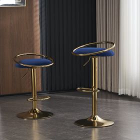 Bar Stools Set of 2 Counter Height Adjustable velvet Padded 360° Swivel Bar Chairs Modern Industrial Style Barstool for Home Kitchen Island(2PCS/CTN) (Material: Velvet, Color: Navy)