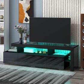 Modern Style 16-colored LED Lights TV Cabinet, UV High Gloss Surface Entertainment Center with DVD Shelf, Up to 70 inch TV (Color: BLACK)