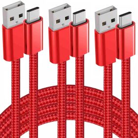 3 Pack 3 6 10FT Braided USB C Type-C Fast Charging Data SYNC Charger Cable Cord (Color: Red)